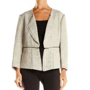 Classiques Entier Women's Blazer Jacket M Gray Tweed Open Front Pockets Zipper